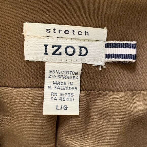 Izod Stretch 3 Button Blazer Women Large Career Brown Pockets Cotton Spandex - Picture 7 of 8